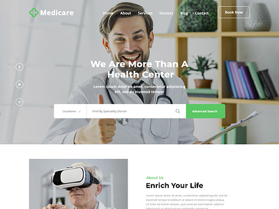 Medicare -Medical Service Website PSD Template branding clinic doctor doctor theme medical clinic medical listing medical service medical service website medical website medicare