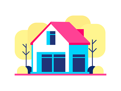 House door fall flat home house illustration pink simple tree vector window