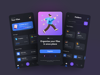 File Manager App 3d clean dark theme file manager file upload folder illustration inspiration mobile popular shot ui ui design uiux