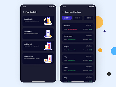 Payments History App app design flat ui ux