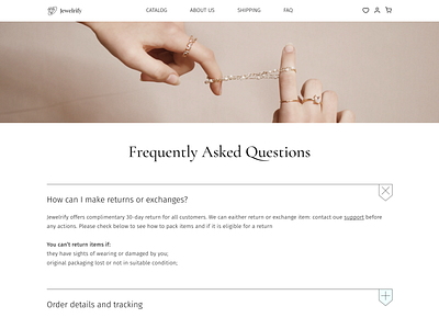 FAQ for e-commerce branding concept design e commerce faq frequently asked questions jewelry light market marketplace online store product page redesign typography ui ux uxui web design webside