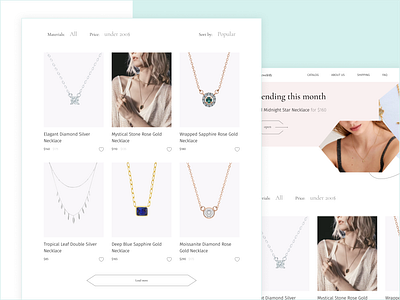 Jewelry Catalog catalog concept design e commerce jewelry jewelry store light main page market marketplace online store product catalog product page typography ui ux web design website