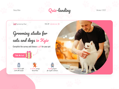 Quiz-Landing for Grooming studio animal branding cat dog e commerce form grooming home page landing light main page pink product page quiz shelter steps ui ux web design website