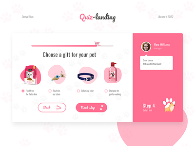Quiz Step Example bright check choose colorful e commerce home page landing light onboarding pink product page quiz responsive step table ui ux web design website