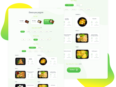 Daily Menu for Healthy Food Delivery calculator calories checkout choose delivery diet food health healthy food landing page meal menu modern pick program steps ui ux web design website