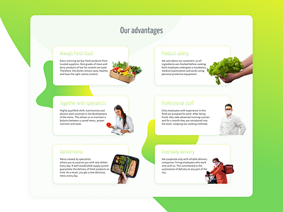Delivery Service Landing - Advantages advantages bright choise choose delivery e commerce food delivery green health healthy food home page landing page meal modern process product page ui ux web design website