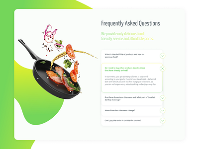 FAQ for Food Delivery Service delivery dropdown e commerce faq faq page frequently asked questions green healthy food help help center idea landing page modern opening titles product card product page ui ux web design website