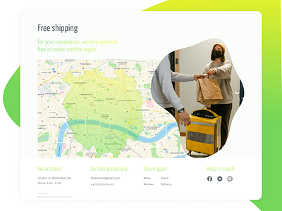 Map Page and Footer for Food Delivery Service about contact e commerce footer gps healthy food landing page location map modern nav navigation pin route shipping tracker ui ux web design website