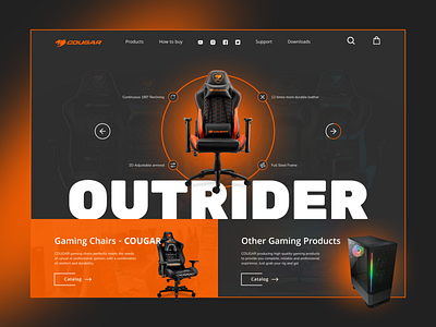 Cougar Gaming Chair - Homepage Redesign bright chair cougar cybersport dark espots figma furniture gaming home page landing page main page modern orange steam twitch ui ux web design website