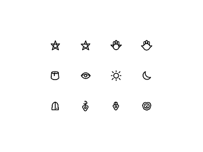 Icon set door eye hand hat icon set iconography icons lion lock moon star sun