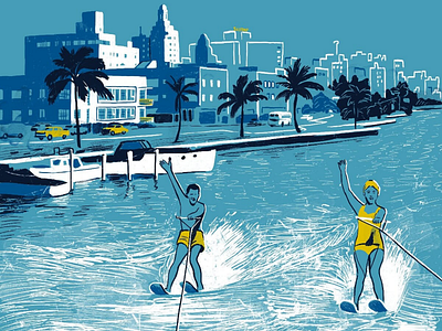 Miami, nostalgic travel poster illustration