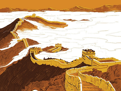 Great Wall of China, travel illustration