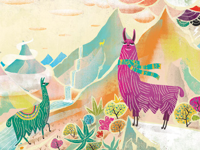 Llama Scene illustration llama mountains picture books