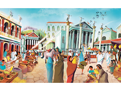 Roman Forum background art childrens book history illustration kids book migy picture book roman romans scene scene building scene creator