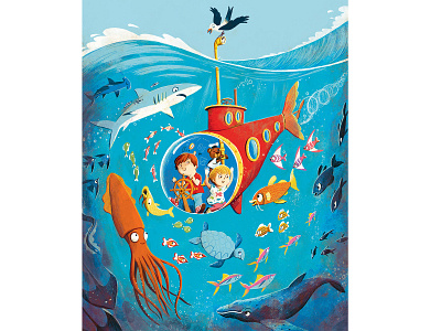 Submarine childrens book illustration kids book licensing migy picture book submarine under the sea under water