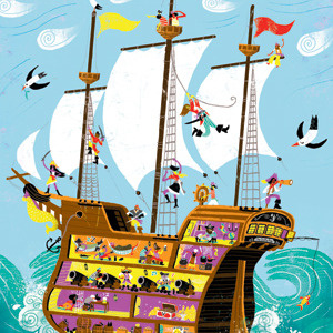 Pirate Ship Illustration Very Small childrens book illustration picture book pirates ship