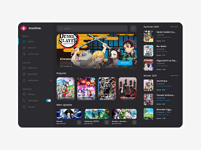 Inunime. anime sidebar ui uidesign uiux web design