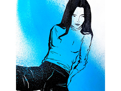 girl illustration acrylic asian girl blue fashion fashion illustration girl illustration illustration