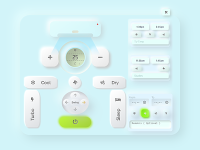 Air Con Controls With Schedules air con controls air con remote air conditioner air conditioner controls app design home control illustration ipad ipad home control neumorphism typography ui ui air con ux