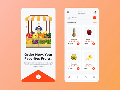 Fruits shop colors design fruits illustration minimal product shop typography uiux