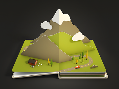 Mountains 3d book icon ios mountain paper pop up render sheep
