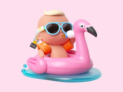 Palm Springs vibes 🦩 3d c4d character cinema4d hero holidays illustration mascot octane render sun sunglasses