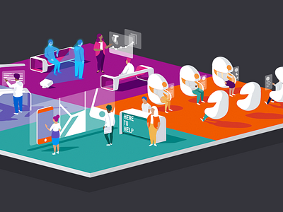 Workspaces characters data devices flat futuristic hero hero image interfaces isometric landing page office workspace