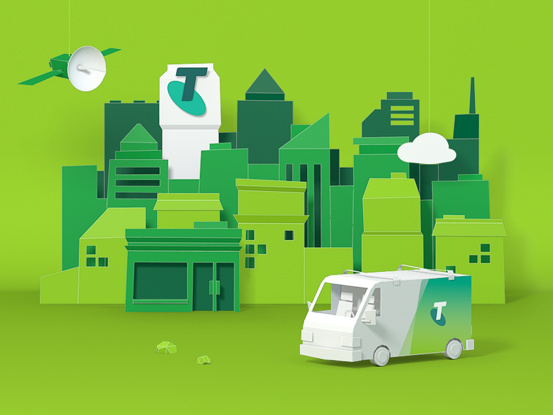 Paper City skyline store van render 3d illustration paper city