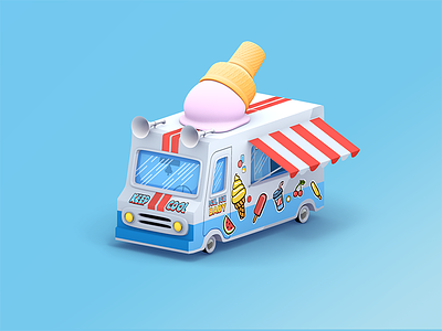 Ice cream truck 3d c4d car ice isometric render shop summer van
