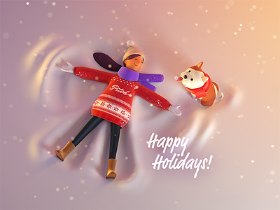 Happy Holidays! 3d character christmas dog illustration octane render