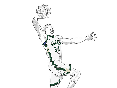 Giannis basketball basketball player character color design flat illustration line man minimal monochrome nba portrait