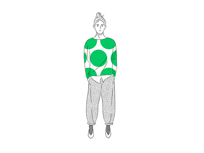 Green Polkas art character color design digital art digital illustration flat girl illustration illustrator line minimal monochrome portrait vector