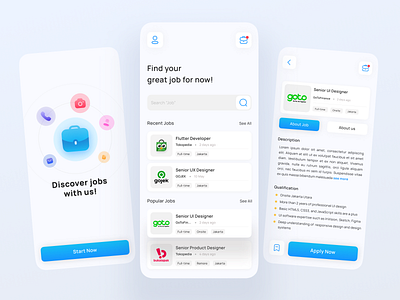 Job Search App - UI exploration app figmadesign hiring job job application jobfinder jobs jobsearch mobile mobile app mobile ui search ui ux