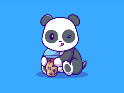 Cute Panda Drink Milk Tea Boba Illustration Icon Cartoon app design flat graphic design icon illustration illustrator logo vector web website