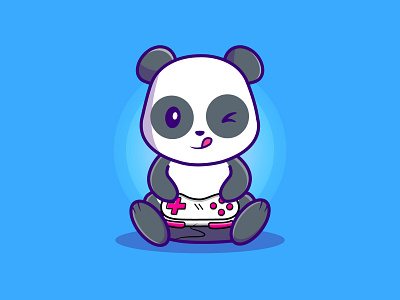 Cute Panda Playing Games Illustration Icon Cartoon branding flat graphic design icon illustration illustrator logo vector web website