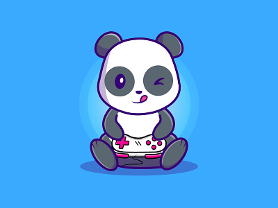 Cute Panda Playing Games Illustration Icon Cartoon