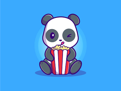Cute Panda Enjoy Movie By Eating Popcorn Illustration Icon app branding design icon illustration illustrator logo vector web website