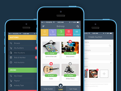 Online auction Application flat ios ui ux