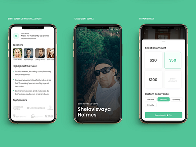 Event Detail/Payment Screen amount apple full green greens ios location payment profile select speakers