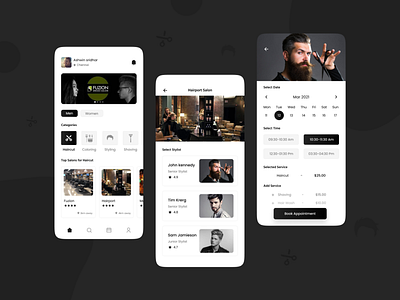 Salon Booking App interfacedesign minimal salon app ui uidesign uiuxdesign user experience user interface design ux uxuidesign uxuidesigner