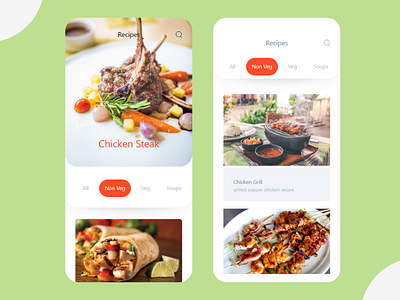 Recipes App adobe xd app design food app graphic design photoshop recipes app ui uidesign uiux designs