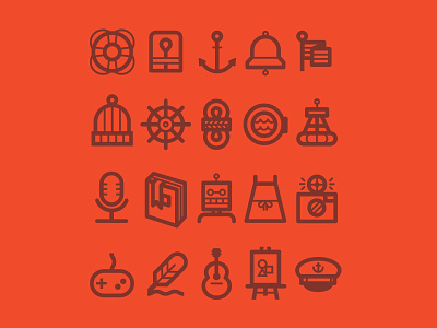 Tugboat Icons anchor beanie boat book camera flag guitar icons microphone quill robot rope