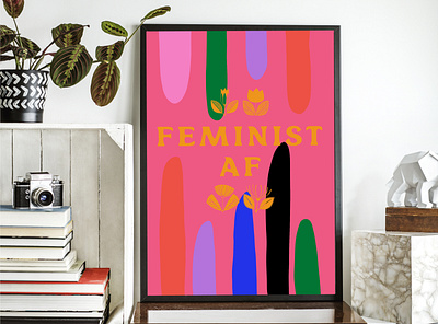 Feminst AF abstract art branding design feminist graphic design illustrator minimal quote art typography