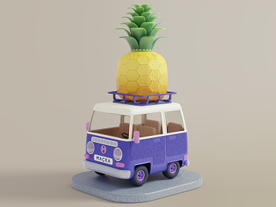 just a pineapple on a bus 3d 3d art ananas blender bus cute fruit fun pineapple vehicle