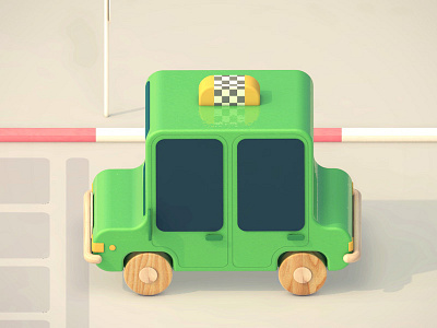 Green Taxi 3d c4d car city isometric object road taxi