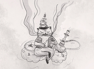 Hoocat cat character fairytale hellodribble illustration smoke tale