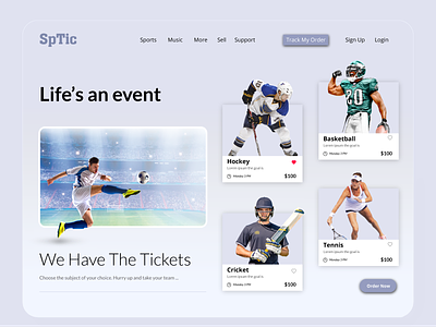 Sports Ticket Landing Page UI Design branding design flat graphic design icon illustration illustrator logo ui web website