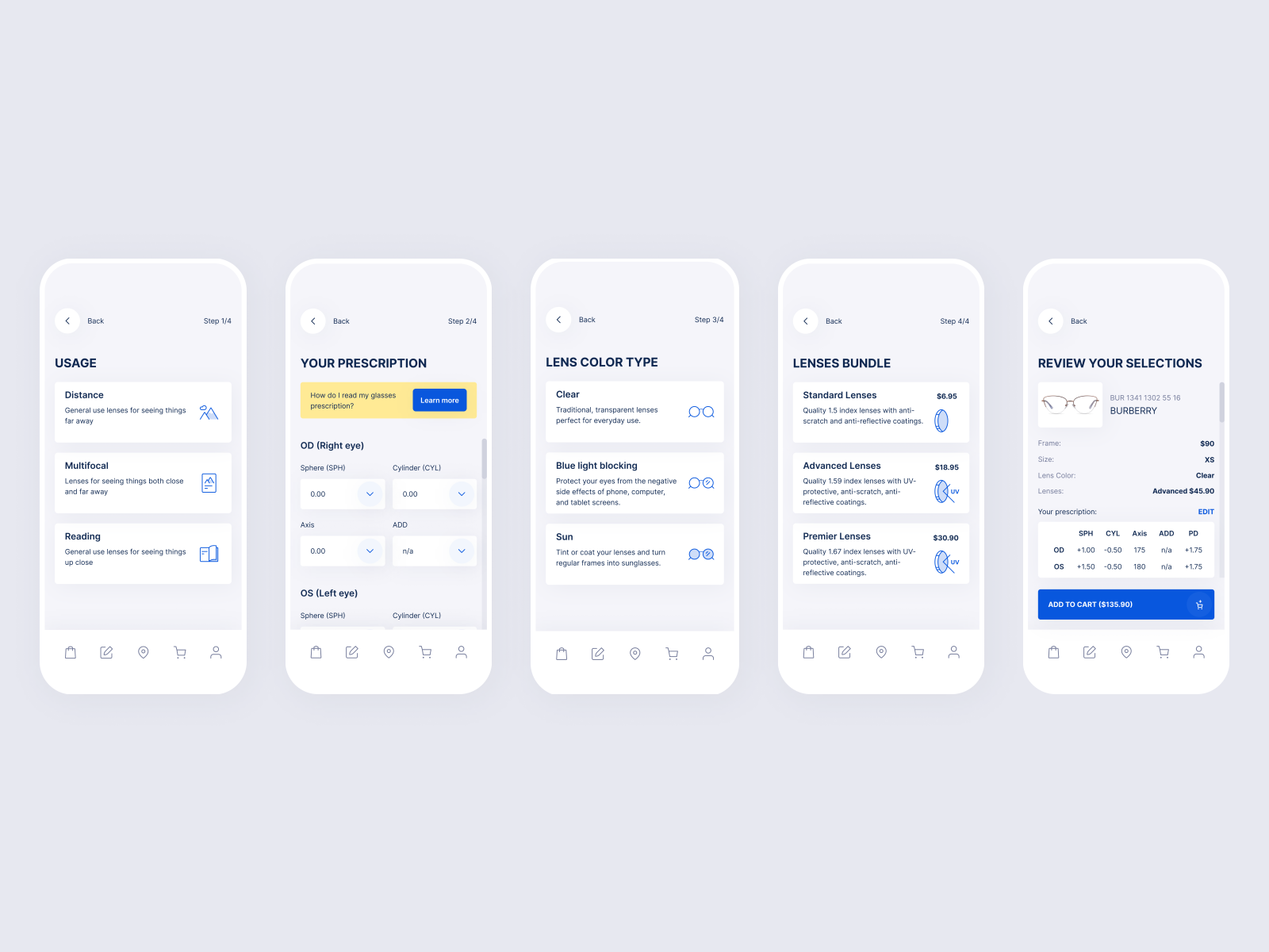 Eyewear Store App Lens Selection Process by Eldar Riedler on Dribbble