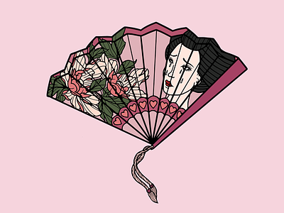 ONCE LOVED design fan geisha heart illustration japanese logo merch design minimal peony sad tattoo