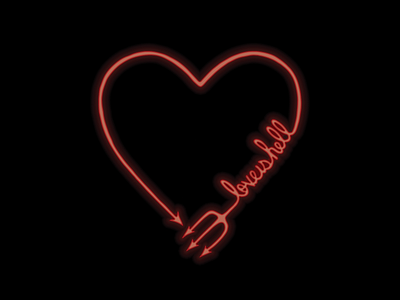 LOVE IS HELL design devil heart illustration logo merch design minimal neon light neon sign trident